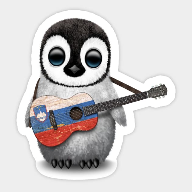 Baby Penguin Playing Slovenian Flag Guitar Sticker by jeffbartels